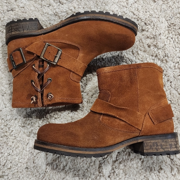 Jeffrey Campbell Shoes - Jeffrey Campbell Brown Suede Buckle Boot w/1 inch Heel and Leather Side Lace. 39